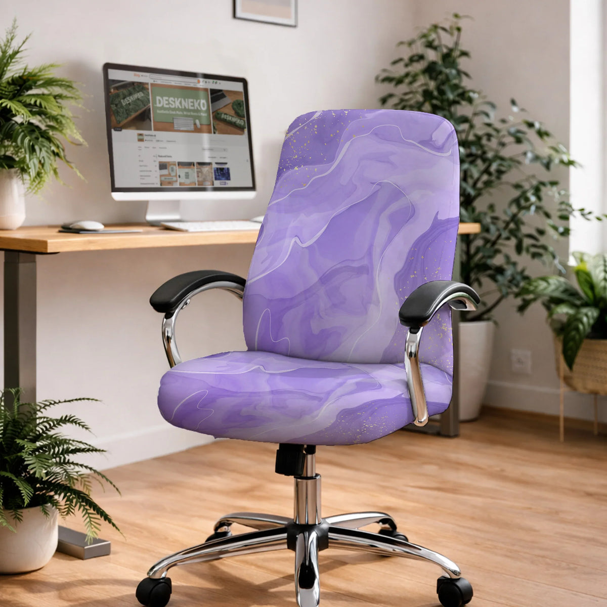 Purple Marble Chair Cover - Deskneko
