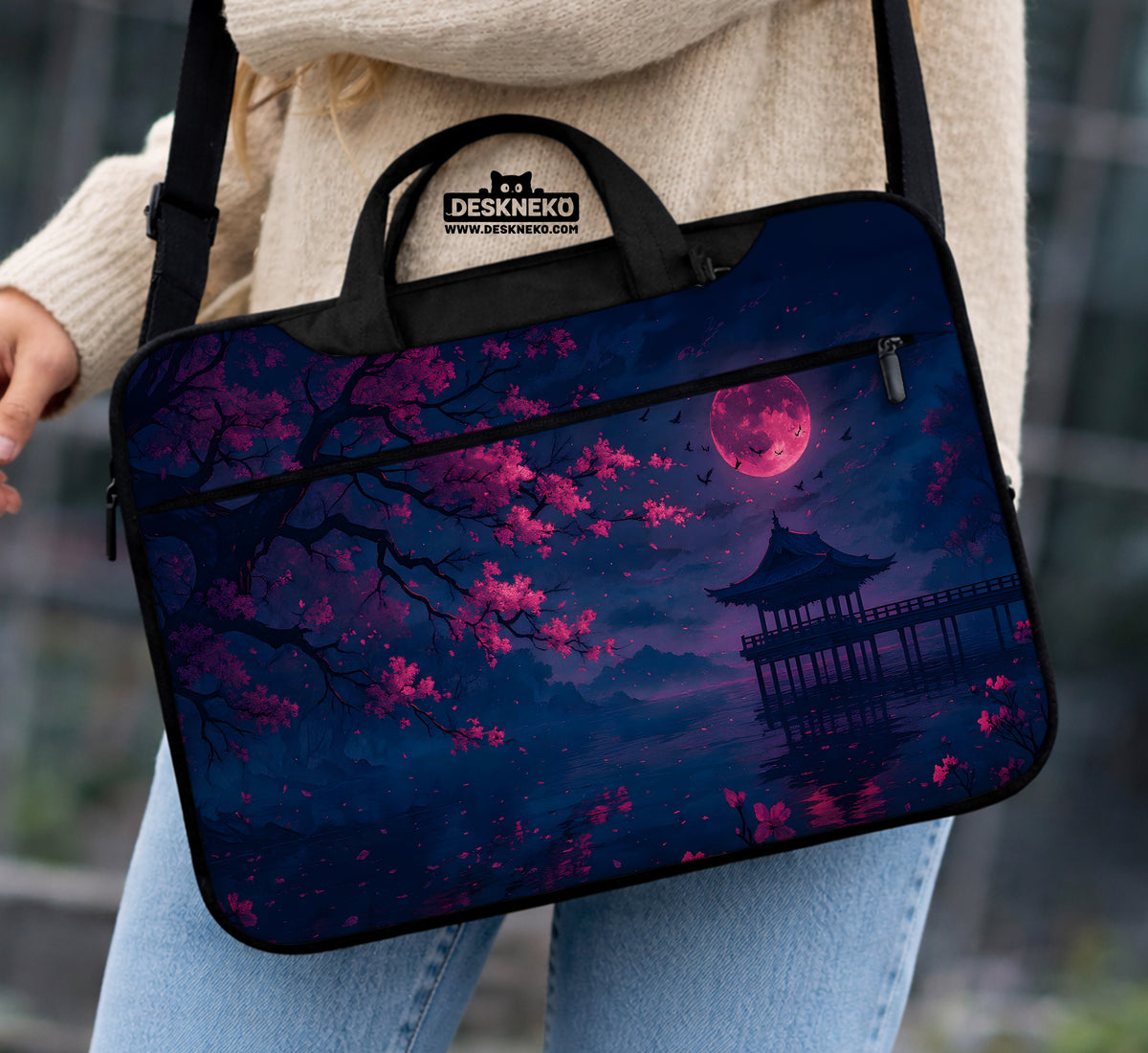 Dark Sakura Night Laptop Sleeves & Bags - Laptop Sleeve - Deskneko - Laptop Sleeves & Bags