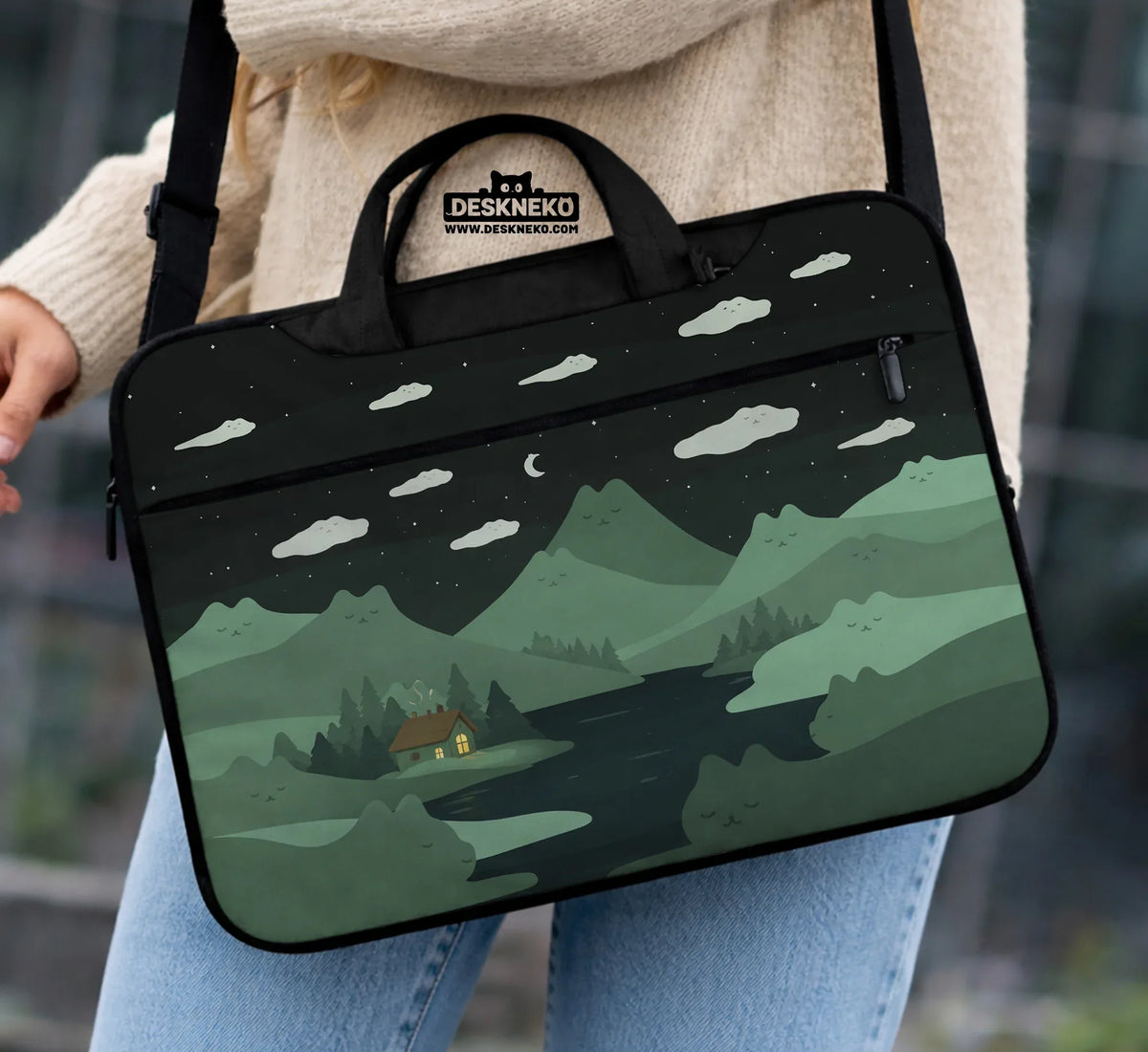 Green Cat Mountains Laptop Sleeve & Bag - Deskneko