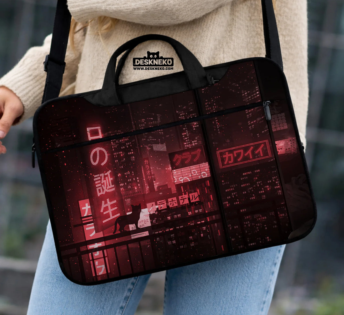 Red Cyberpunk Laptop Sleeve & Bag - Deskneko