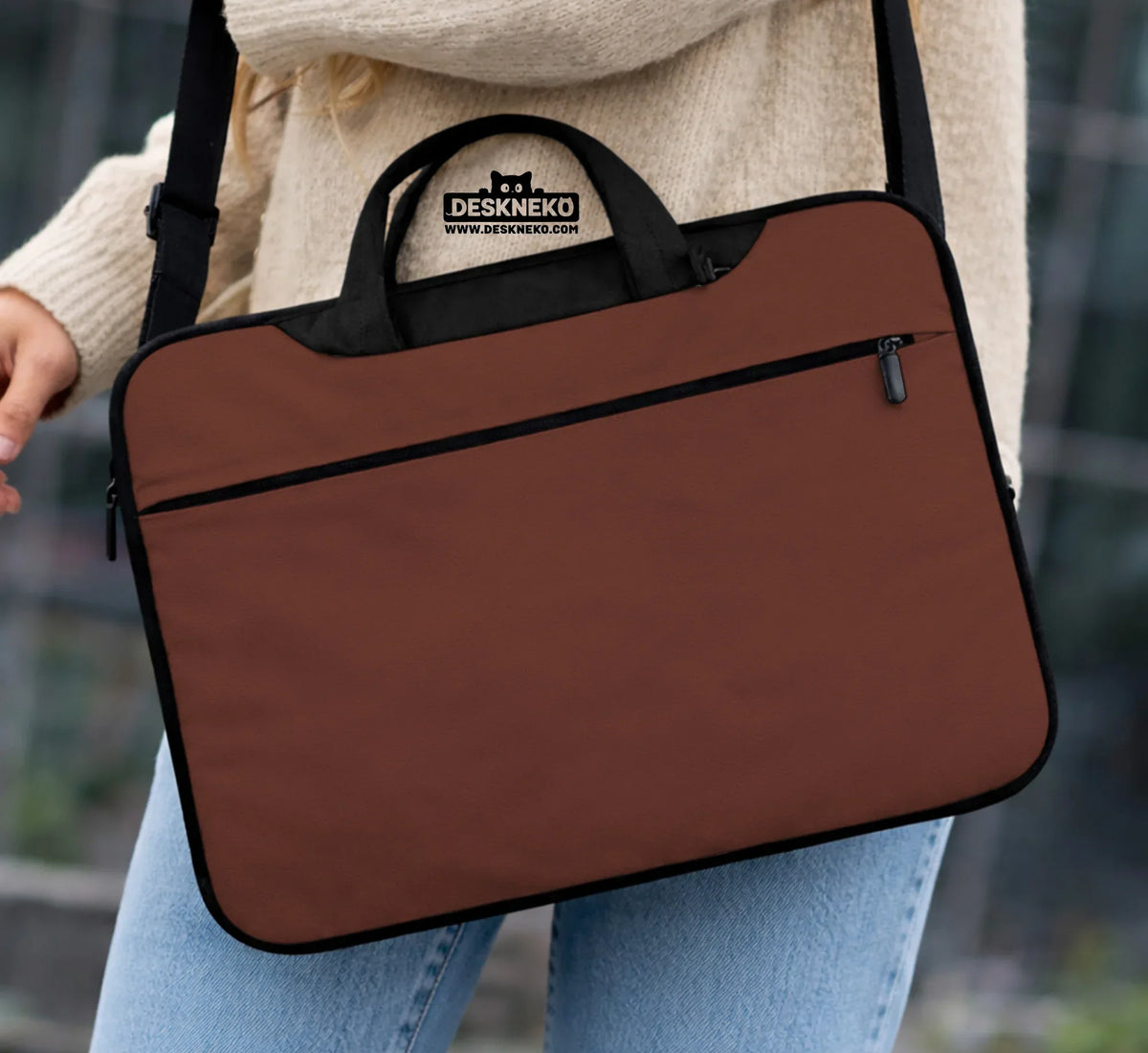 Mahogany Laptop Sleeve & Bag, Minimalist Brown Protective Work Case - Deskneko