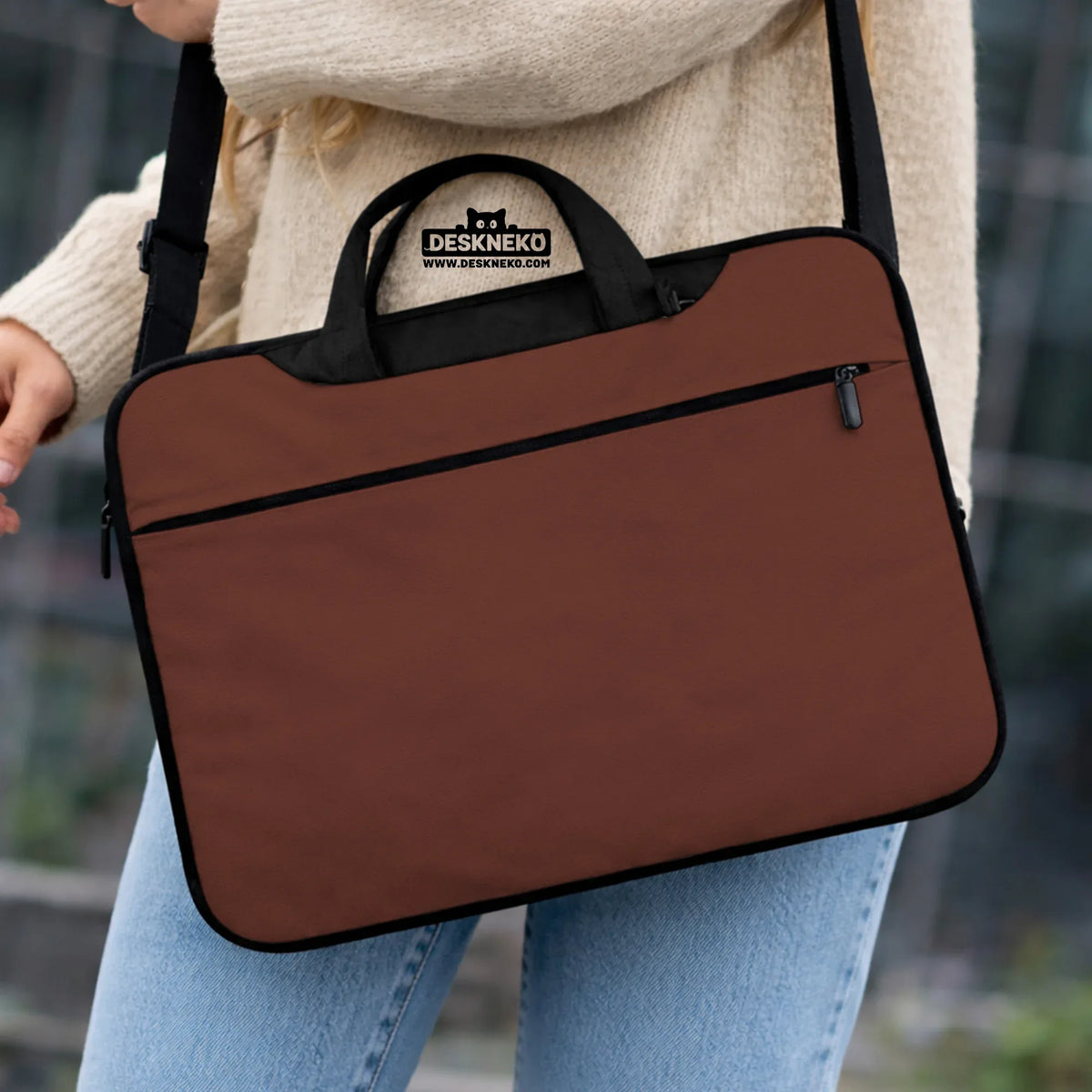 Mahogany Laptop Sleeve & Bag, Minimalist Brown Protective Work Case - Deskneko