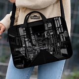 Tokyo Night Pixel Laptop Sleeve & Bag – Monochrome Cyberpunk Case - Deskneko