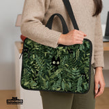 Botanical Cat Laptop Sleeve & Bag, Forest Green Aesthetic Case - Deskneko