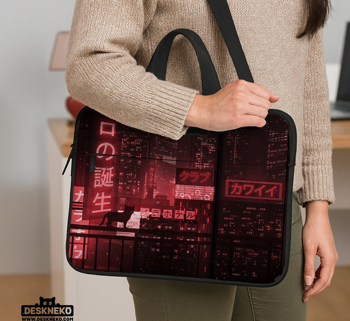Red Cyberpunk Laptop Sleeve & Bag - Deskneko