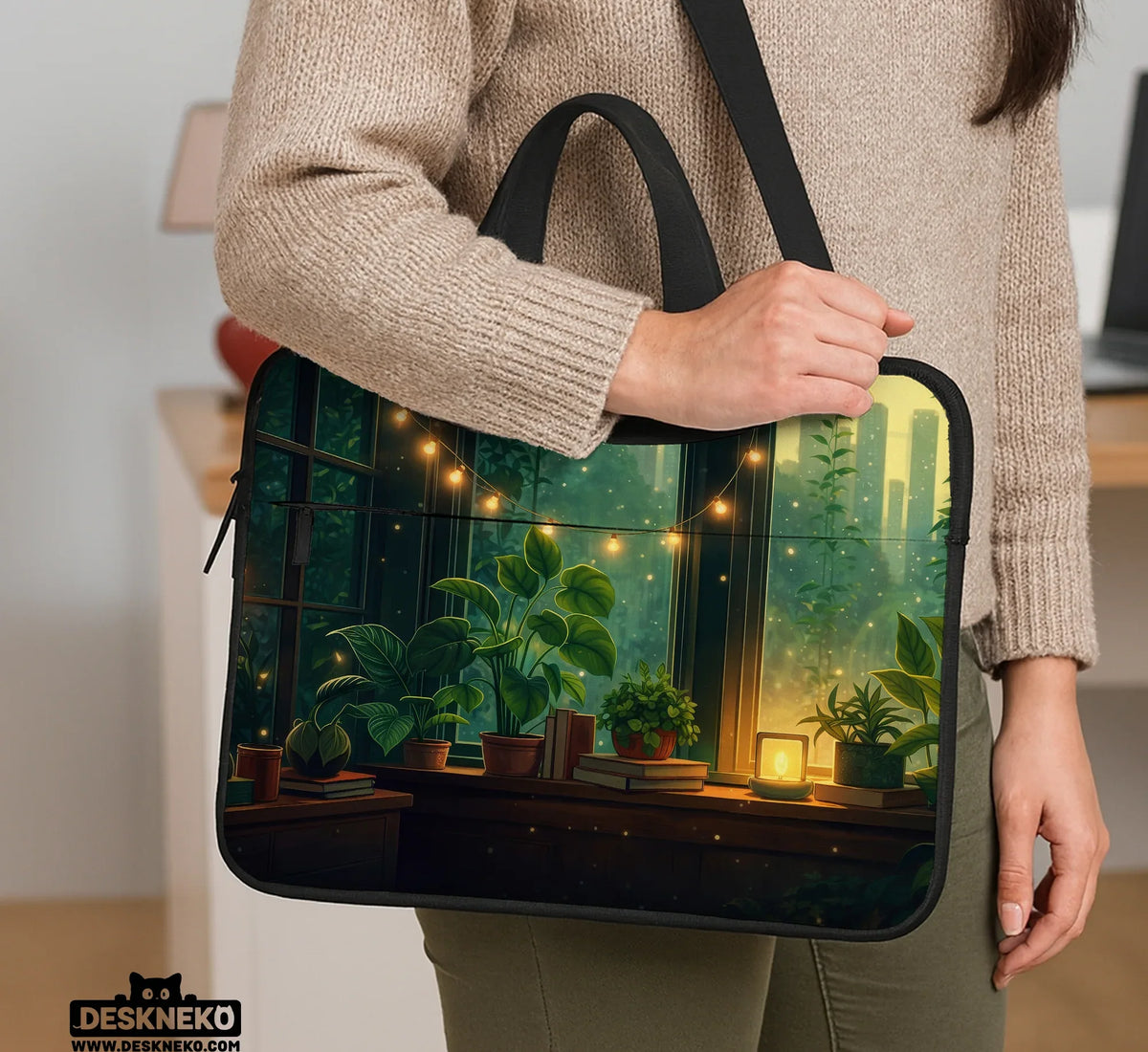Cozy Green Window Laptop Sleeve & Bag - Deskneko