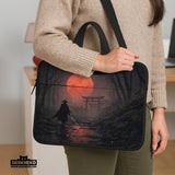 Samurai Red Moon Laptop Sleeve & Bag with Handle and Shoulder Strap - Deskneko