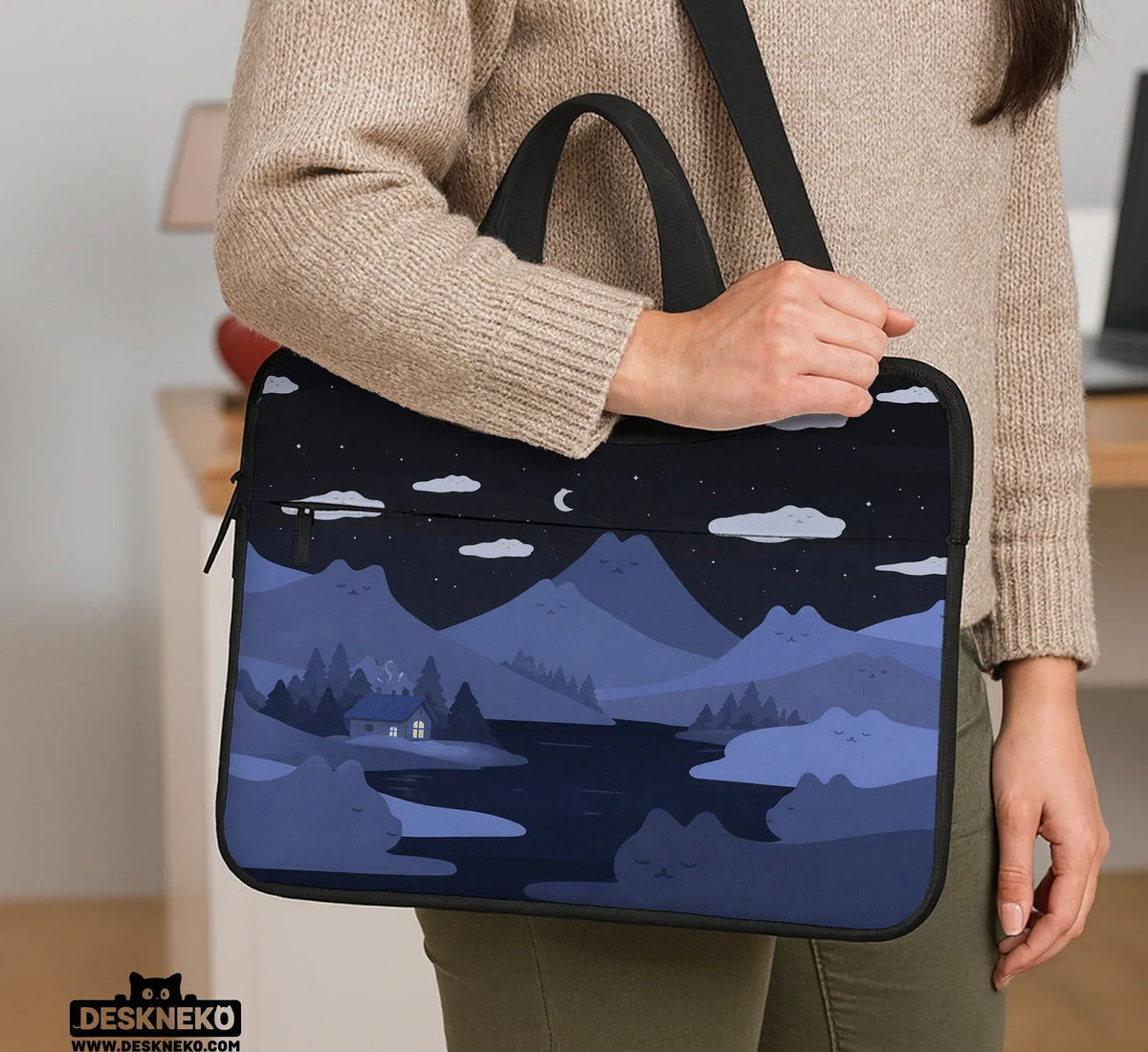 Whimisical Blue Cat Mountains Laptop Sleeve & Bag - Deskneko