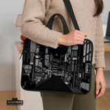 Tokyo Night Pixel Laptop Sleeve & Bag – Monochrome Cyberpunk Case - Deskneko