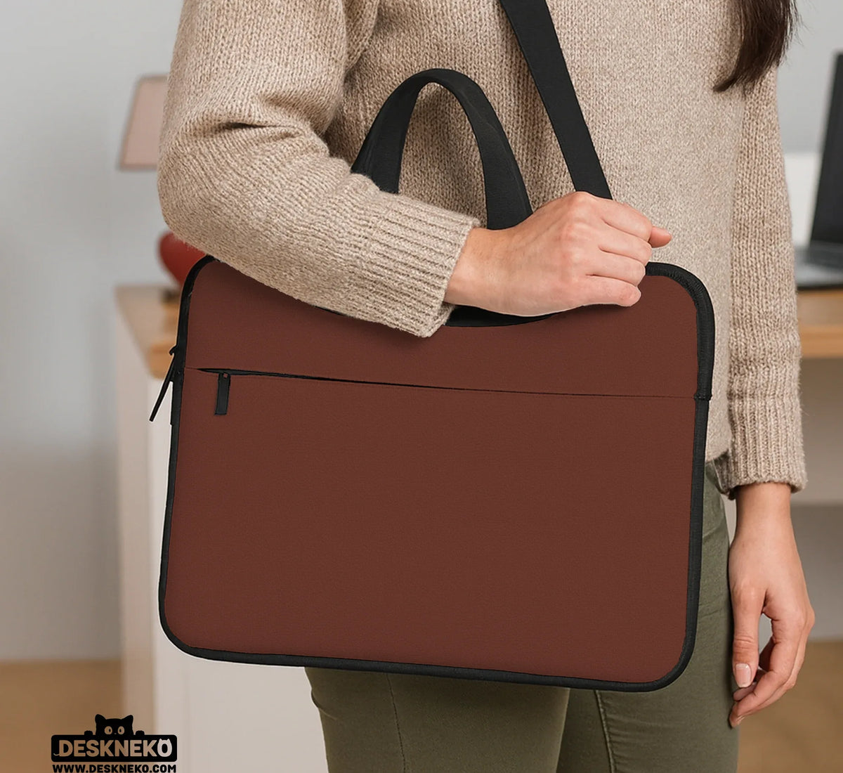 Mahogany Laptop Sleeve & Bag, Minimalist Brown Protective Work Case - Deskneko