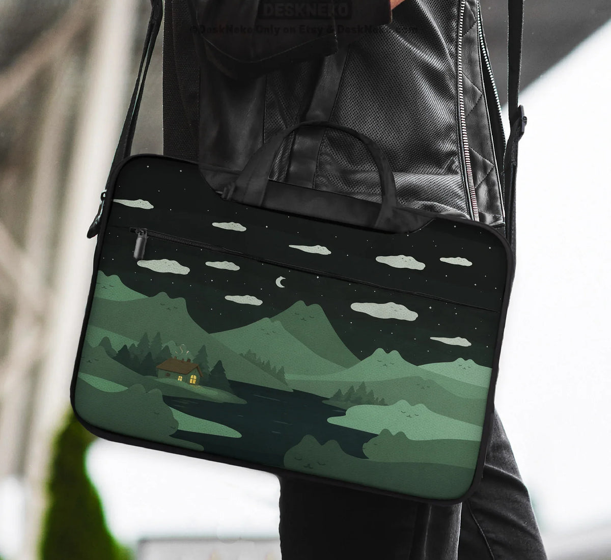 Green Cat Mountains Laptop Sleeve & Bag - Deskneko