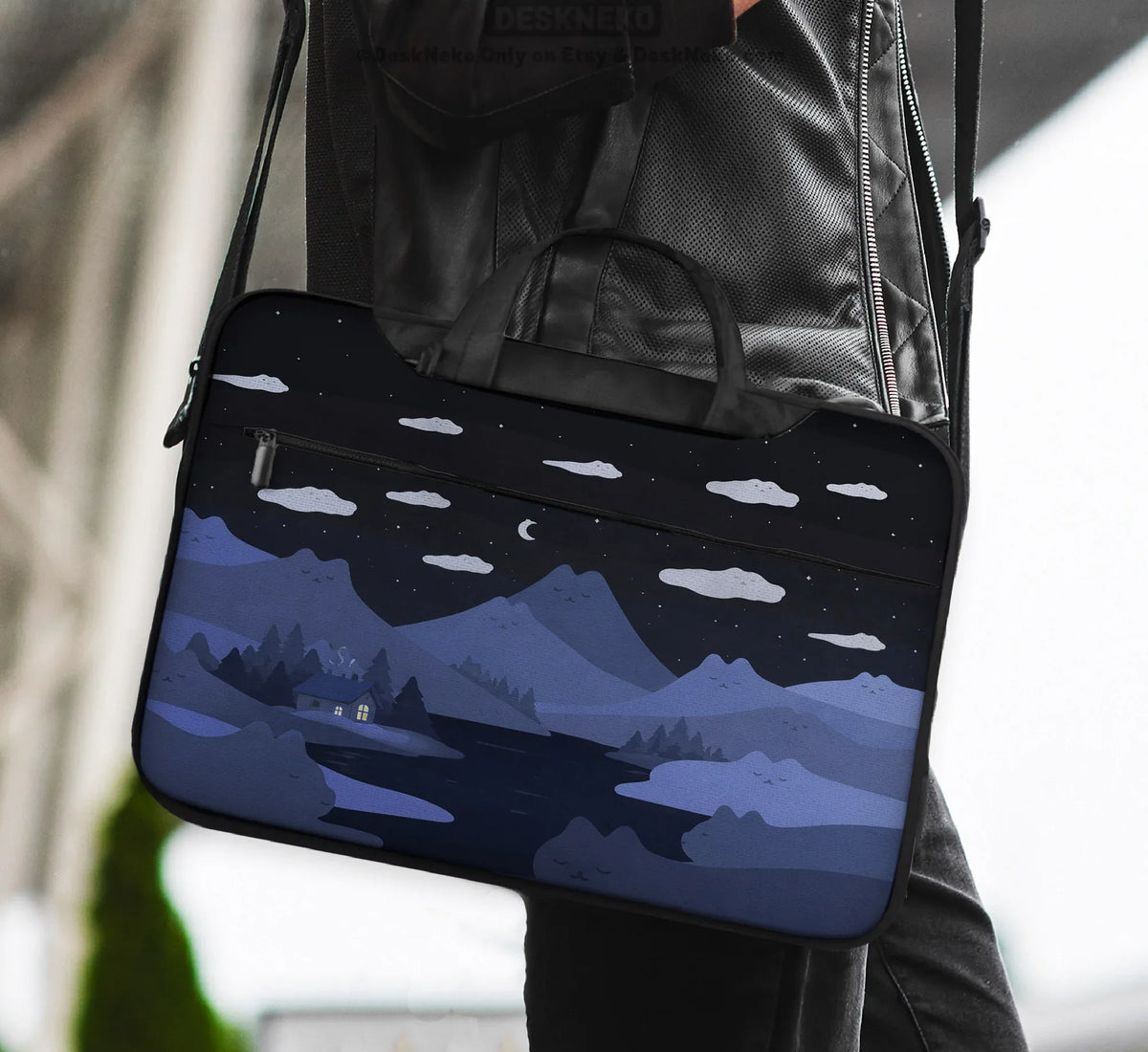 Whimisical Blue Cat Mountains Laptop Sleeve & Bag - Deskneko
