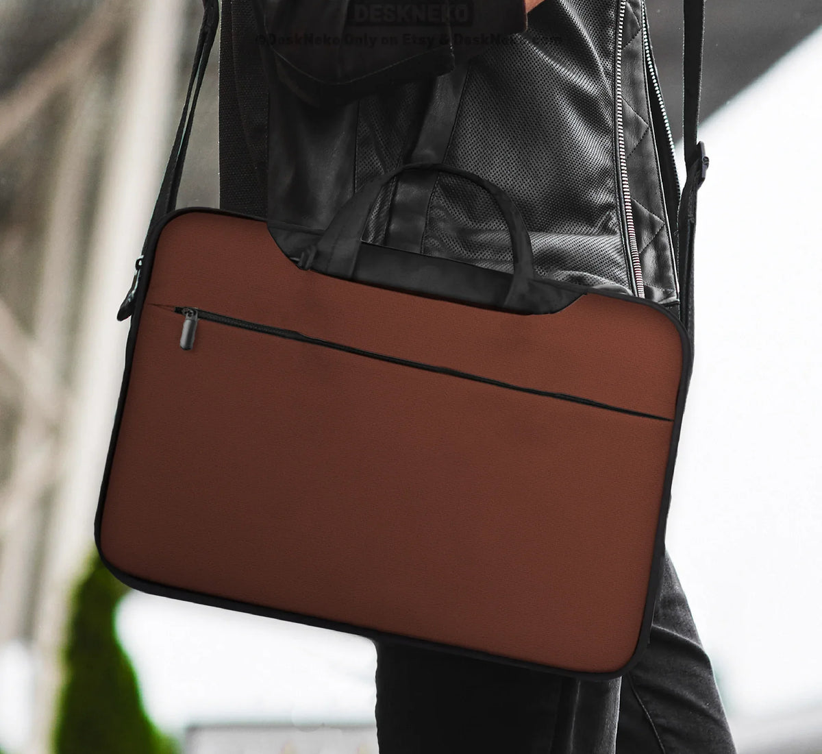 Mahogany Laptop Sleeve & Bag, Minimalist Brown Protective Work Case - Deskneko