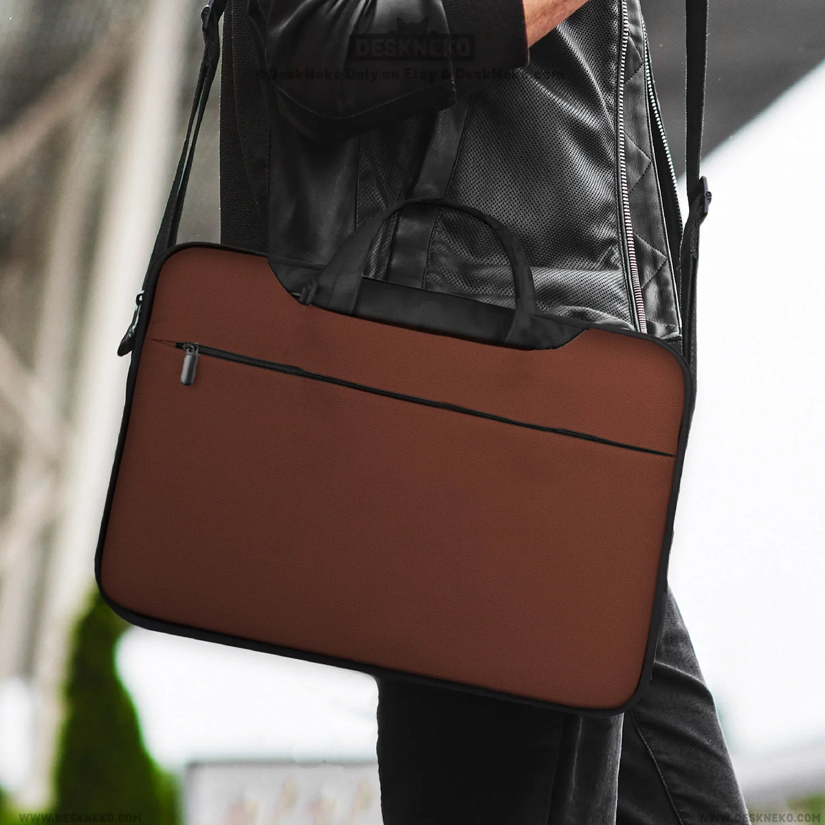 Mahogany Laptop Sleeve & Bag, Minimalist Brown Protective Work Case - Deskneko