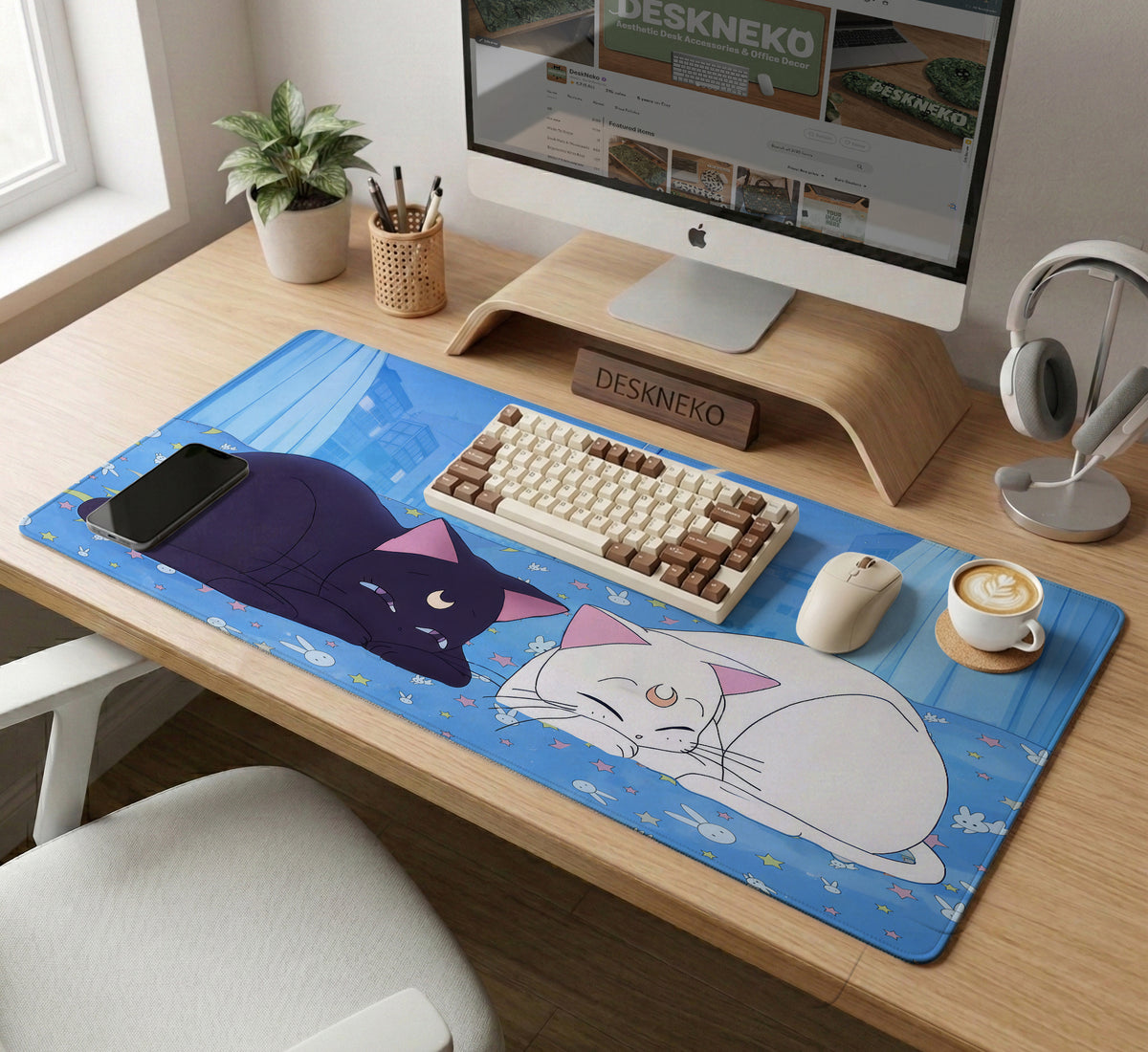 Blue Anime Aesthetic Desk Mat Mousepad - Desk Mat - Deskneko - Desk Mats & Mousepads