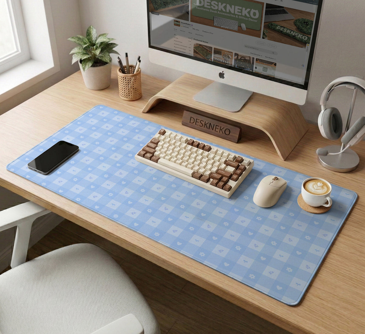 Blue Gingham Desk Mat - Desk Mat - Deskneko - Desk Mats & Mousepads