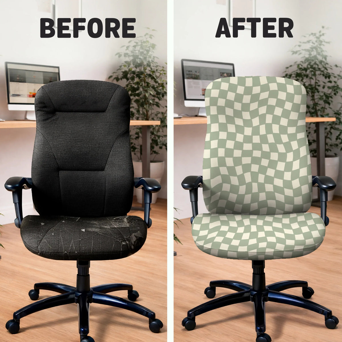 Green Checker Chair Cover - Deskneko