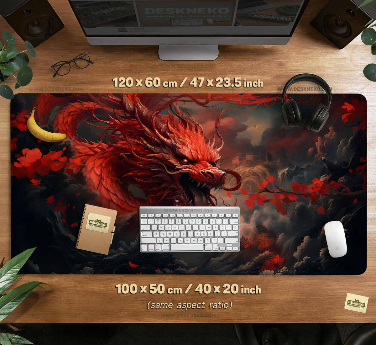 Crimson Red Dragon Desk Mat Mousepad - Desk Mat - Deskneko - Desk Mats & Mousepads