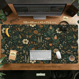 Dark Floral Cottagecore Desk Mat with Botanical Butterflies - Deskneko