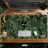 Botanical Cat Desk Mat, Cozy Green Desk Pad for Work and Gaming - Deskneko