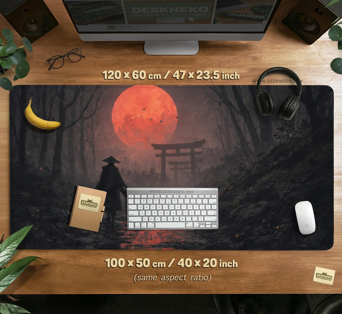 Samurai Red Moon Desk Mat Mousepad - Deskneko