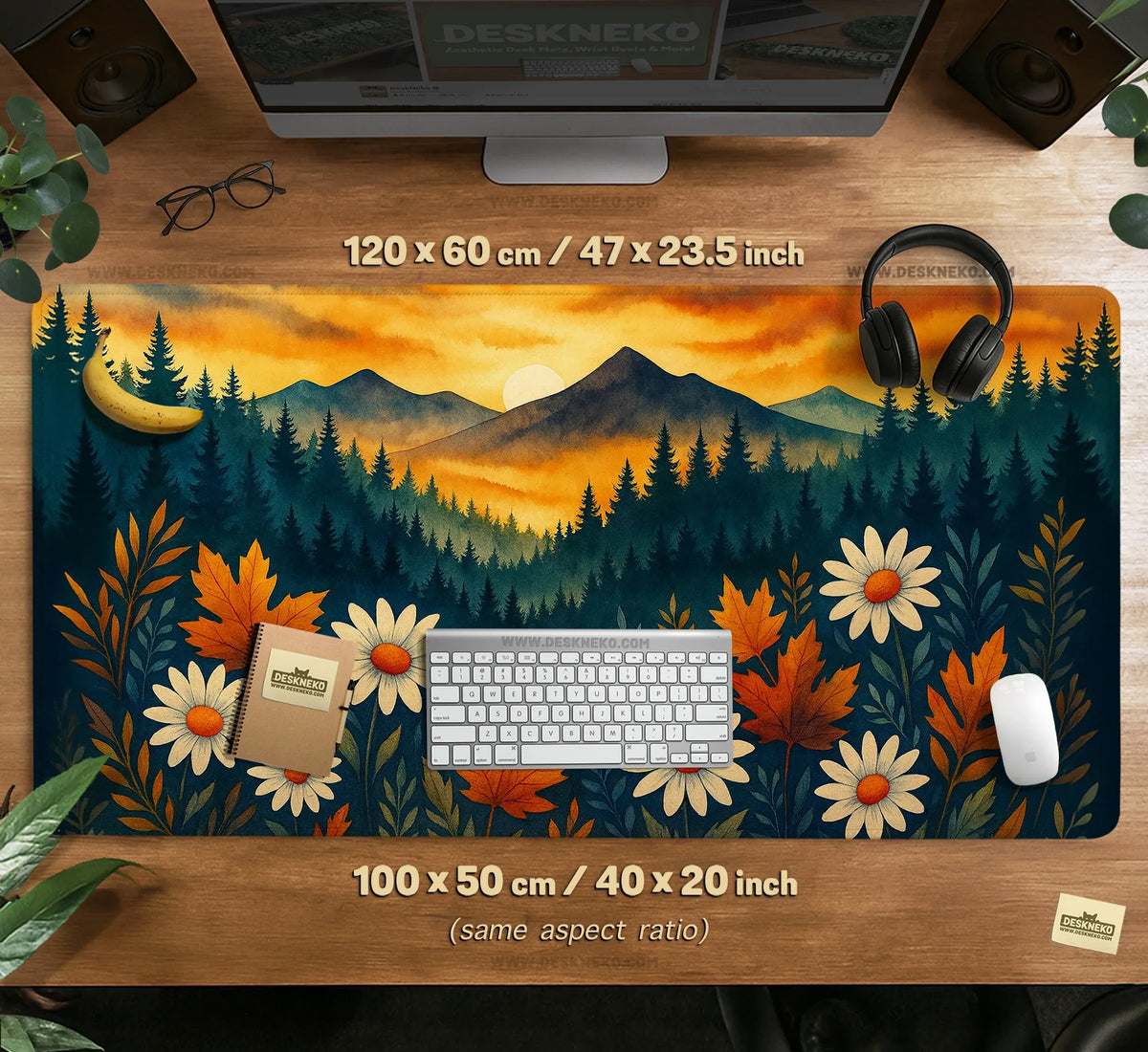 Sunset Forest Mountain Desk Mat - Deskneko
