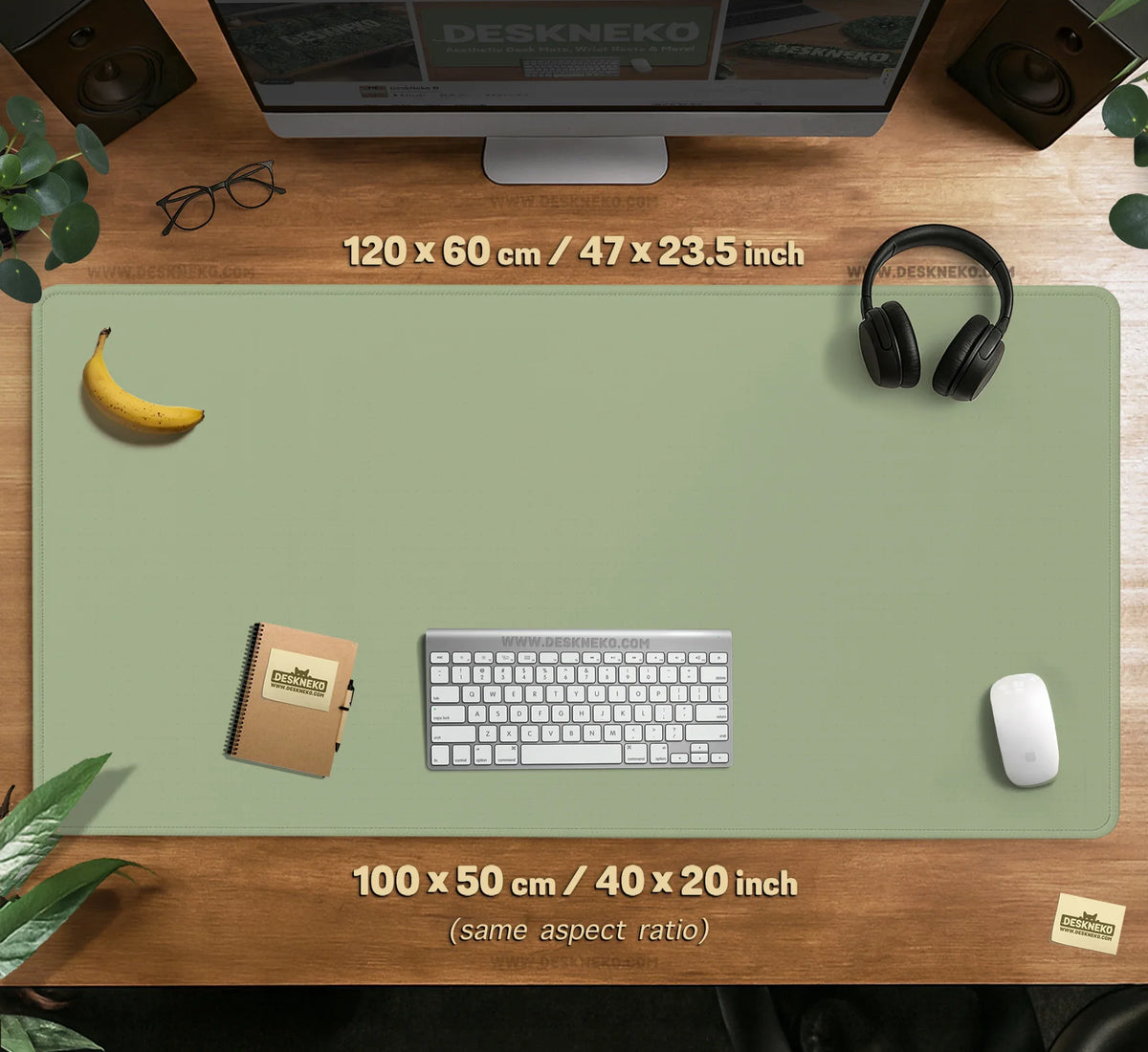 Sage Green Desk Mat XXL Extended Mousepad for Office and Gaming - Deskneko