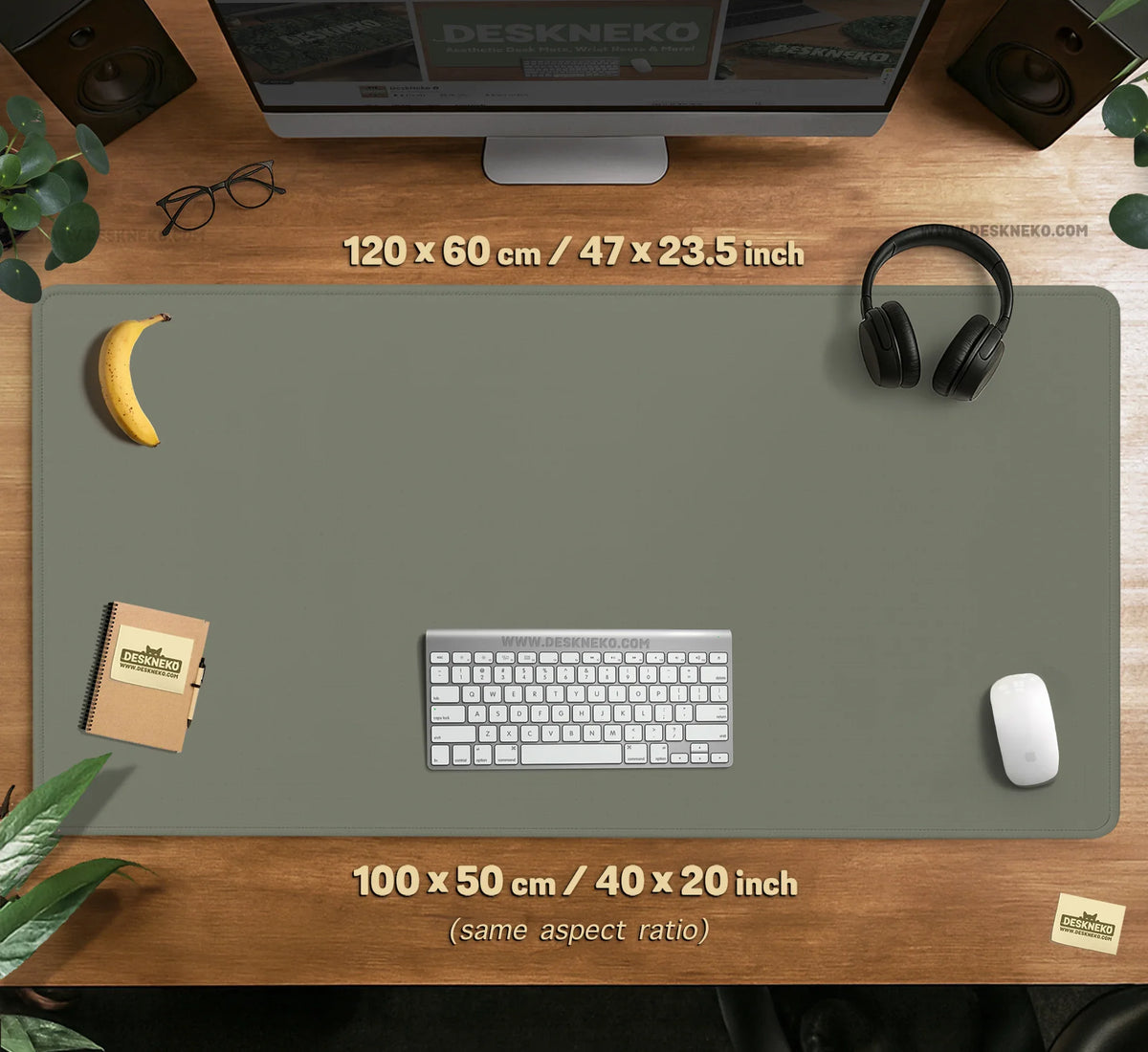 Eucalyptus Sage Desk Mat, Minimalist Extended Mousepad, Waterproof - Deskneko