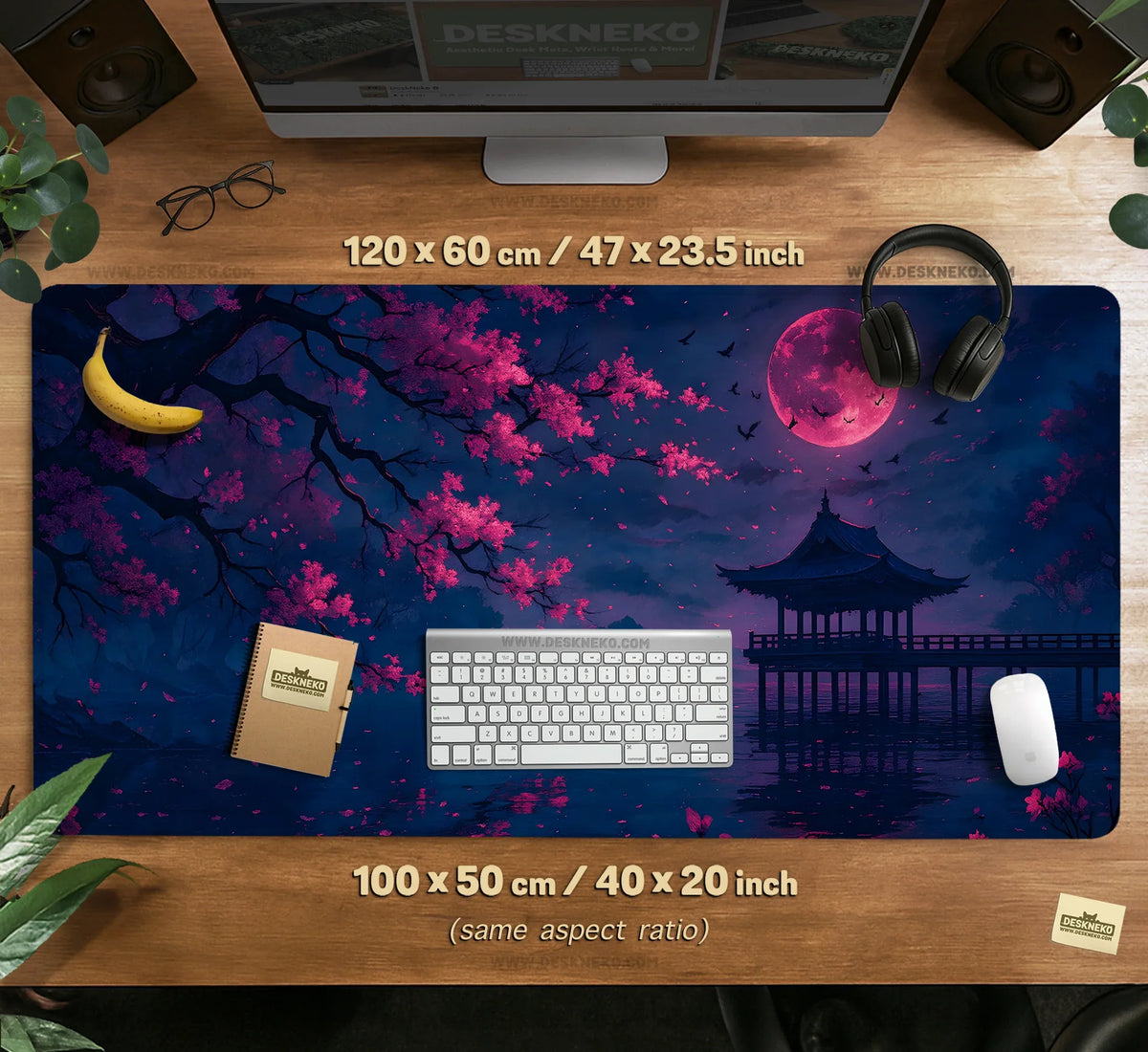 Dark Sakura Cherry Blossom Desk Mat - Deskneko