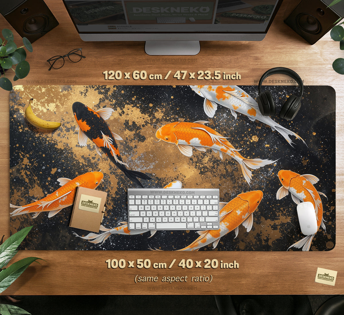 Black Gold Koi Desk Mat Mousepad - Desk Mat - Deskneko - Desk Mats & Mousepads
