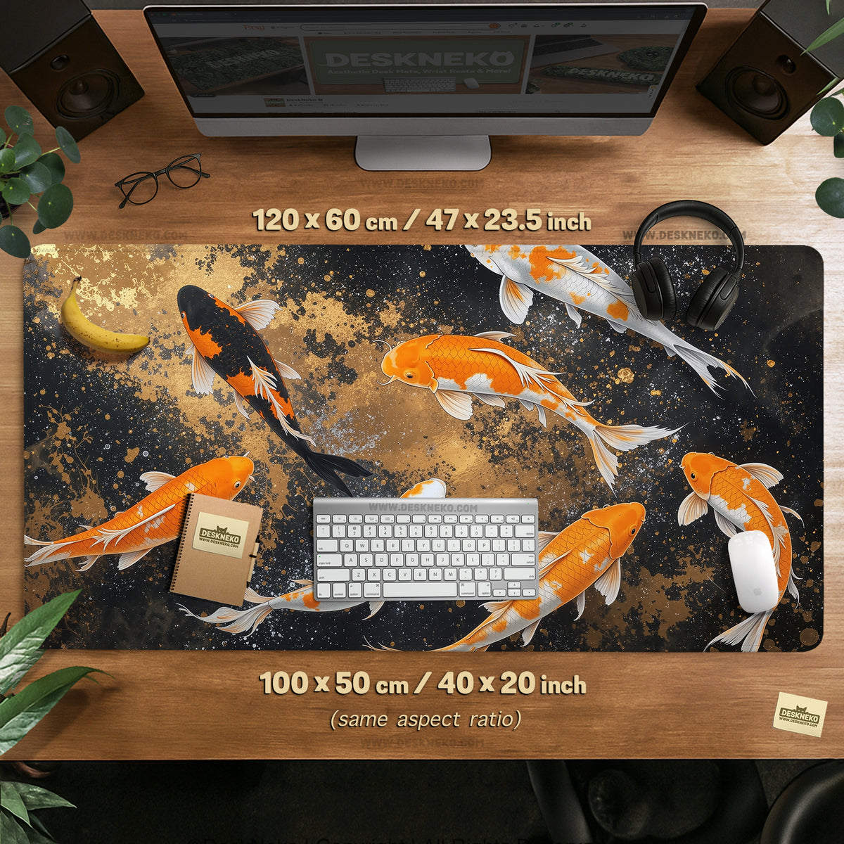 Black Gold Koi Desk Mat Mousepad - Desk Mat - Deskneko - Desk Mats & Mousepads