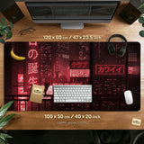 Red Cyberpunk Tokyo Cat Desk Mat - Deskneko