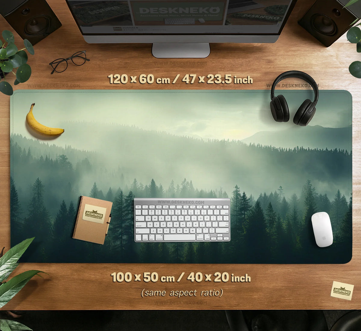 Sage Green Forest Desk Mat Extended XXL Mousepad - Deskneko