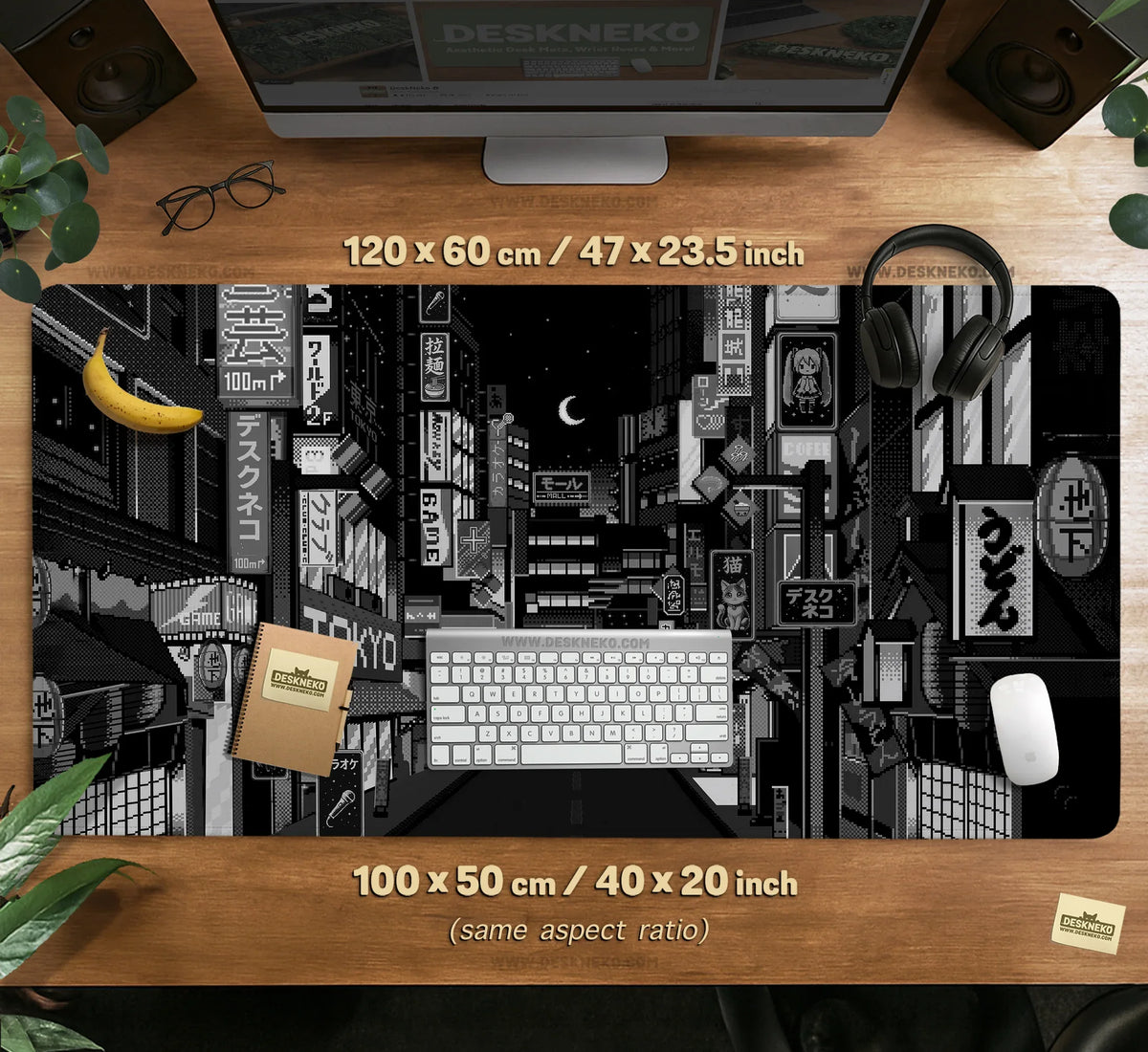 Black White Tokyo Desk Mat - Deskneko