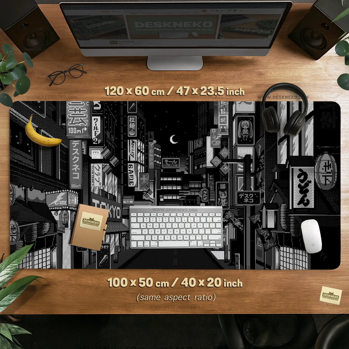 Black White Tokyo Desk Mat - Deskneko
