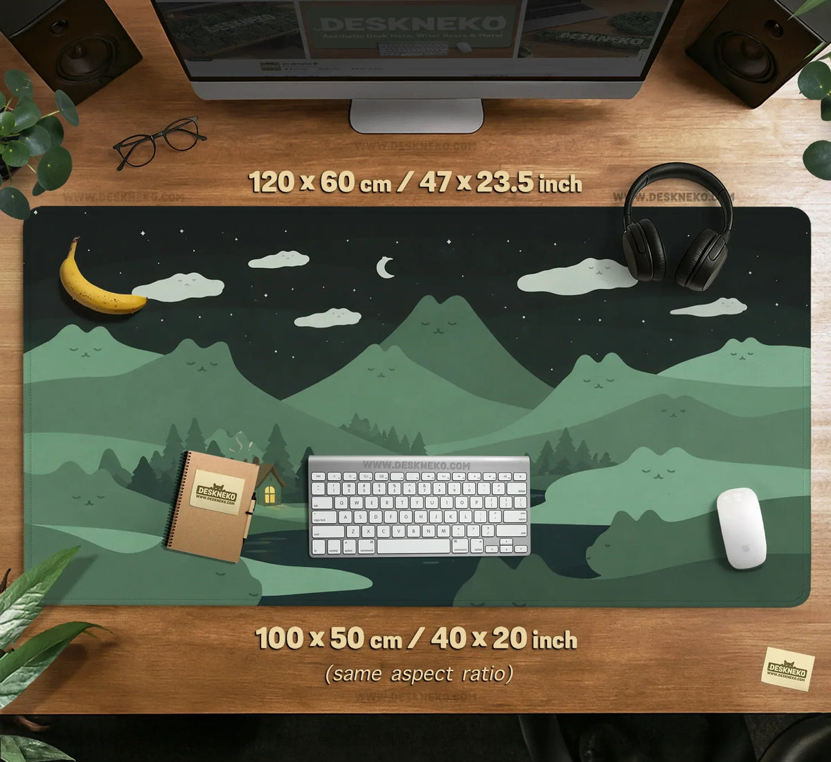 Night Forest Cats Landscape Desk Mat Mousepad XXL - Deskneko