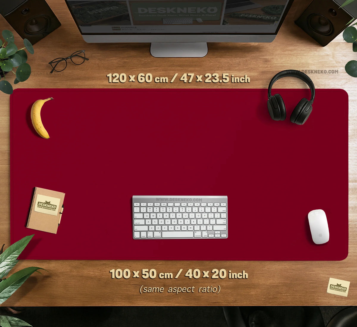 Burgundy Desk Mat for Gaming and Office Desks | Premium Mousepad - Deskneko