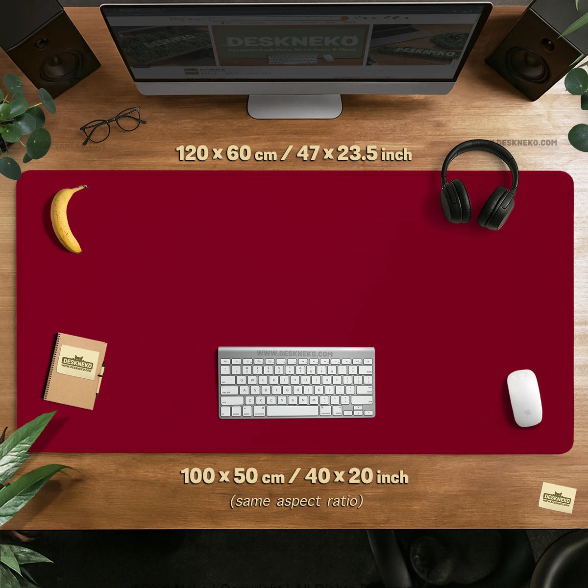 Burgundy Desk Mat for Gaming and Office Desks | Premium Mousepad - Deskneko