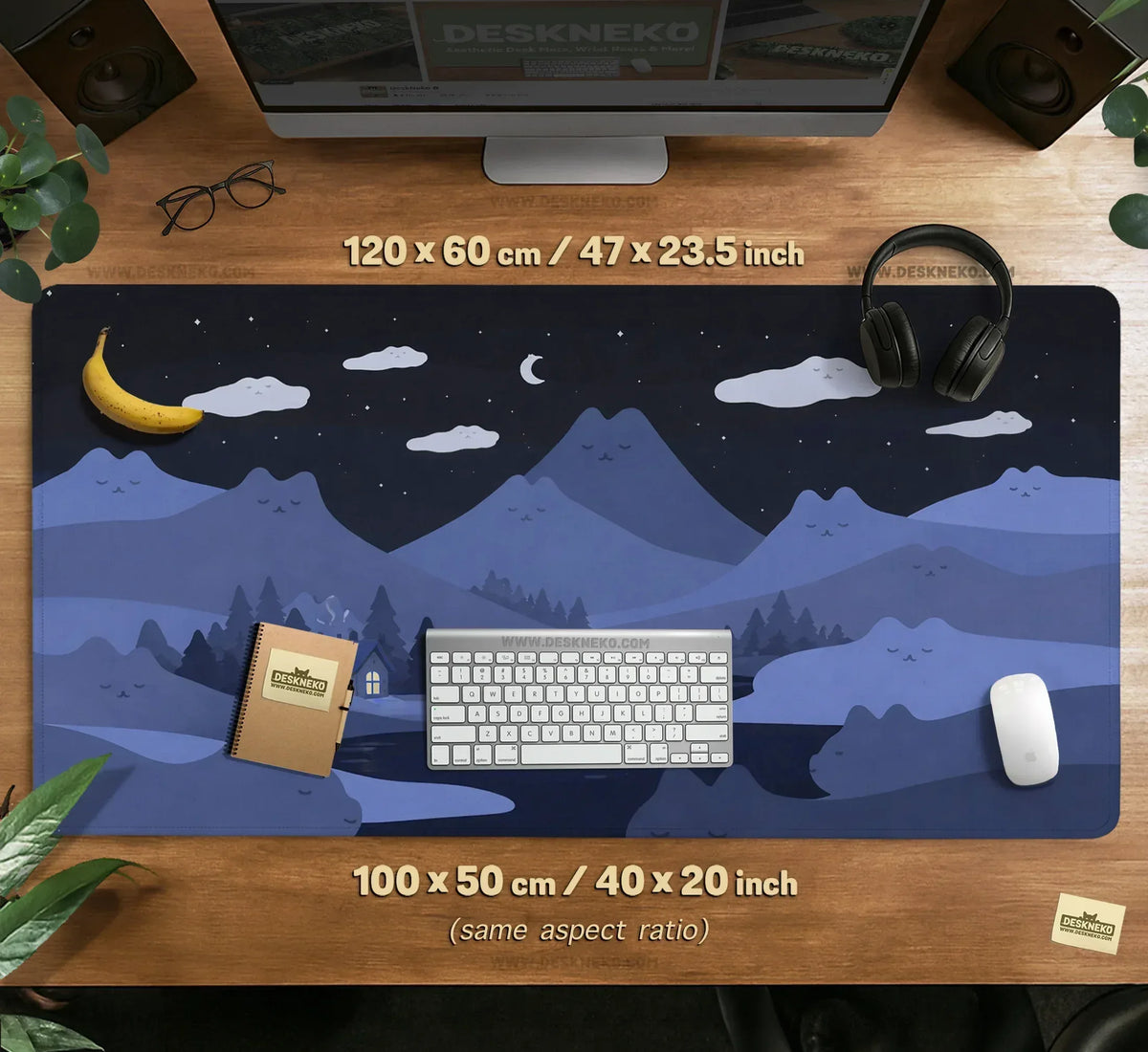 Navy Blue Mousepad With Cat Shaped Hills - Deskneko