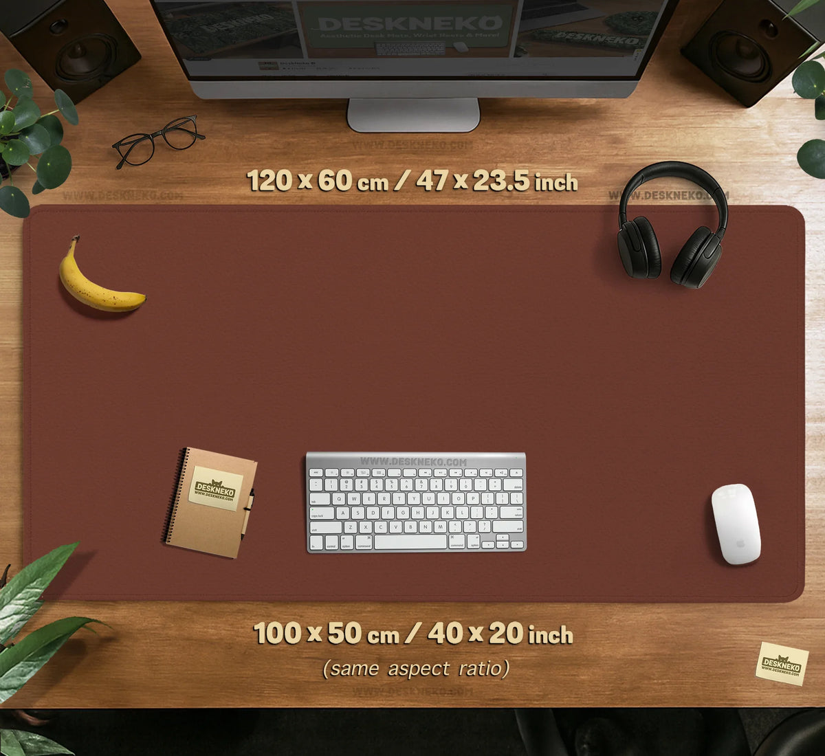 Mahogany Desk Mat Mousepad, Minimalist Brown Extended Desk Pad - Deskneko