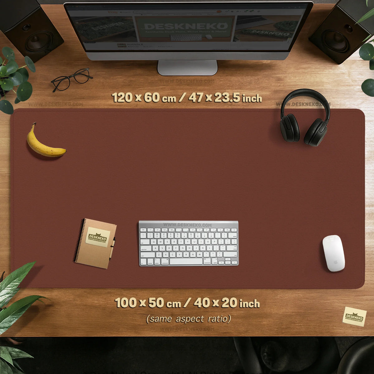 Mahogany Desk Mat Mousepad, Minimalist Brown Extended Desk Pad - Deskneko
