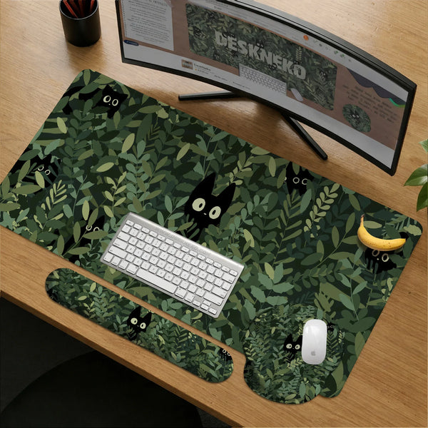 Botanical Cat Ergonomic Mousepad with Wrist Rest for Desk Comfort - Deskneko