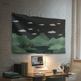 Green Cat Hills Wall Tapestry Cozy Night Landscape - Deskneko