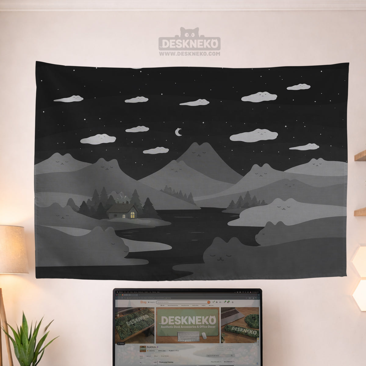 Cute Cat Mountains Wall Tapestry - Wall tapestry - Deskneko - Wall Tapestries