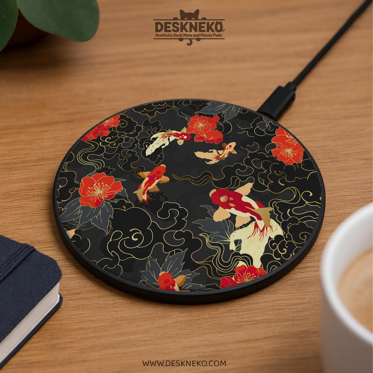 Japanese Koi Floral Wireless Charger - Deskneko