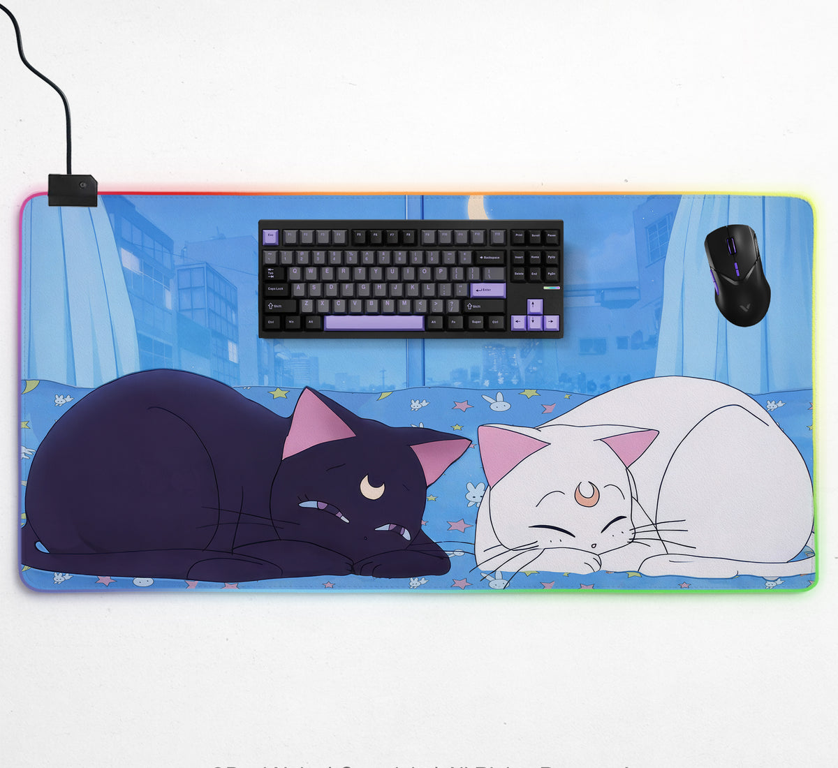 Blue Anime Aesthetic Desk Mat Mousepad - Desk Mat - Deskneko - Desk Mats & Mousepads