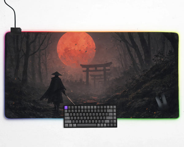 Samurai Red Moon Desk Mat Mousepad - Deskneko