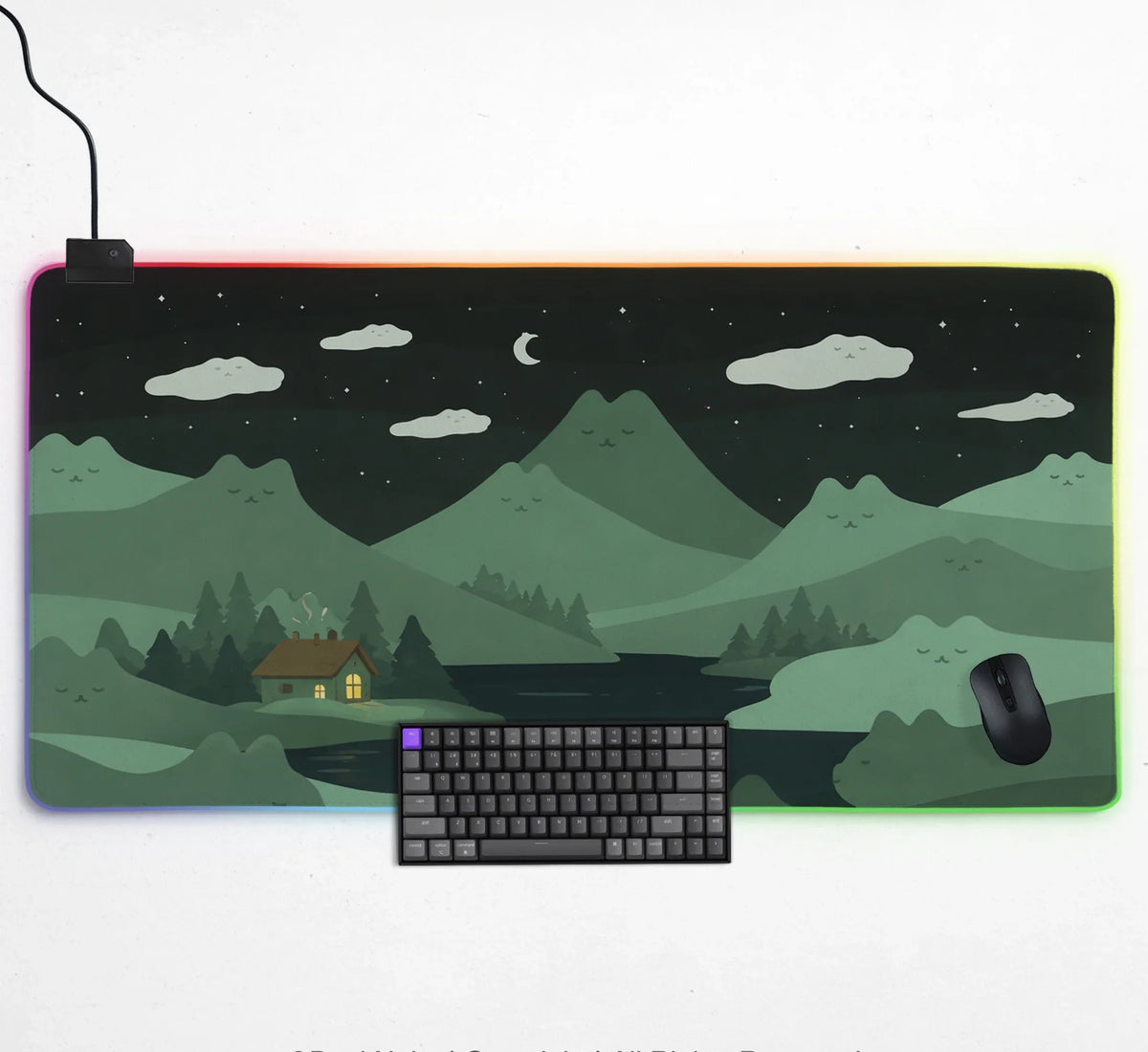 Night Forest Cats Landscape Desk Mat Mousepad XXL - Deskneko