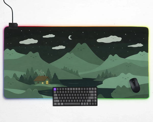 Night Forest Cats Landscape Desk Mat Mousepad XXL - Deskneko