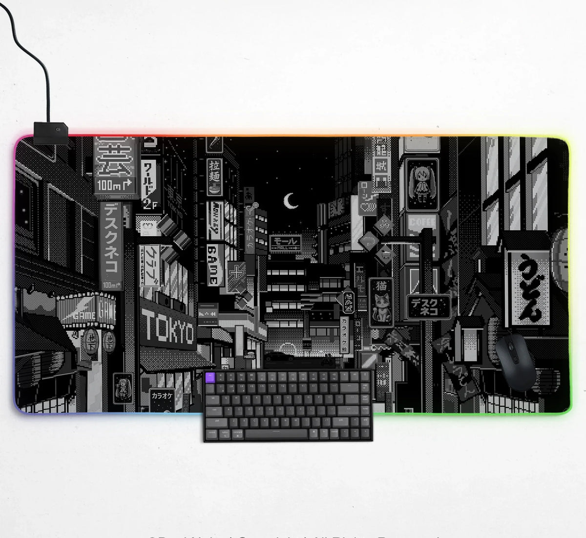 Black White Tokyo Desk Mat - Deskneko